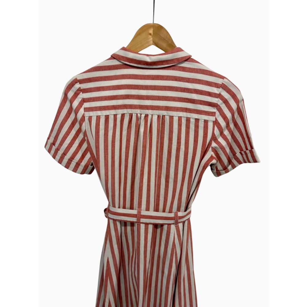 Sezane Alexandrie Dress Red White Stripe Tie Waist Shirt Dress EU 36 US 4 - Picture 5 of 8